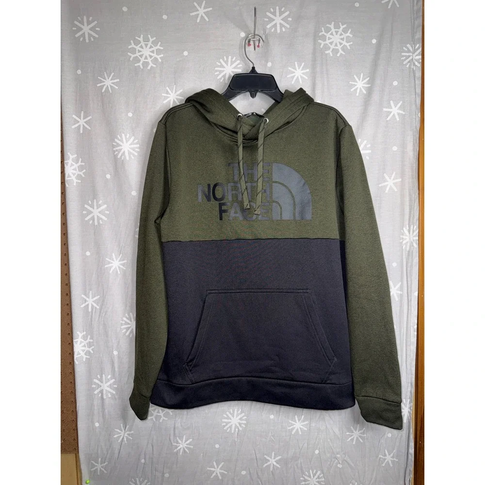 The North Face Mens Colorblock Hoodie Olive Green Black Logo Pullover Size Large